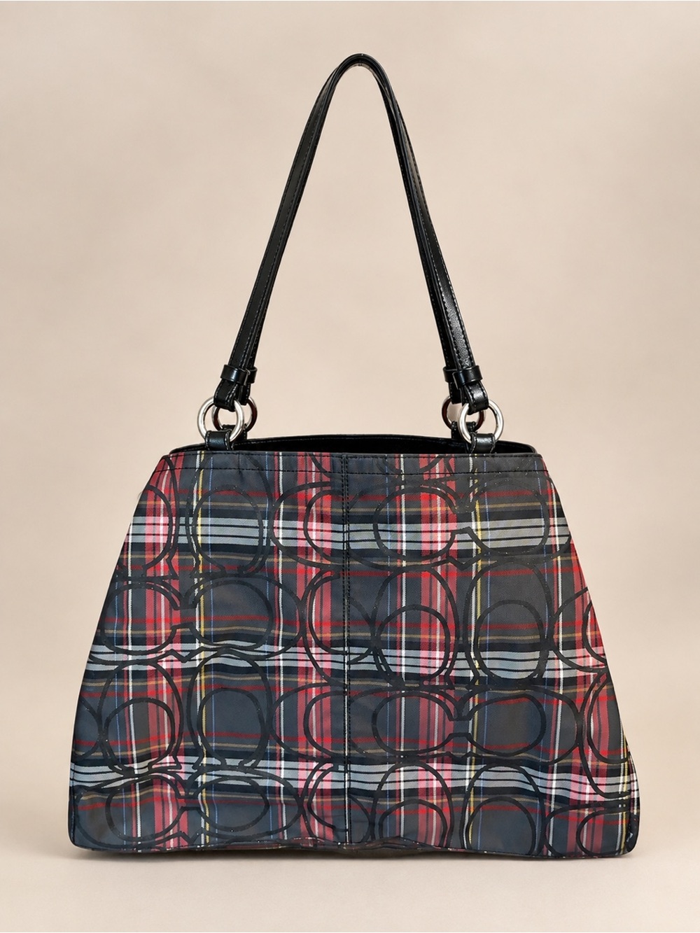 Vintage Coach Poppy Tartan Plaid Signature Sateen Large Tote Bag